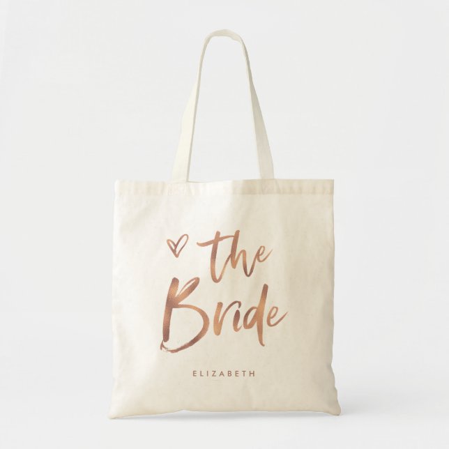 Bolsa Tote Casual Script | Rosa de chic Dourado Bride (Frente)