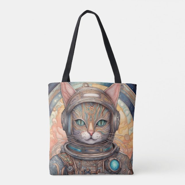 Bolsa Tote Cat Astronauta detalhadamente arte de anime detalh (Verso)