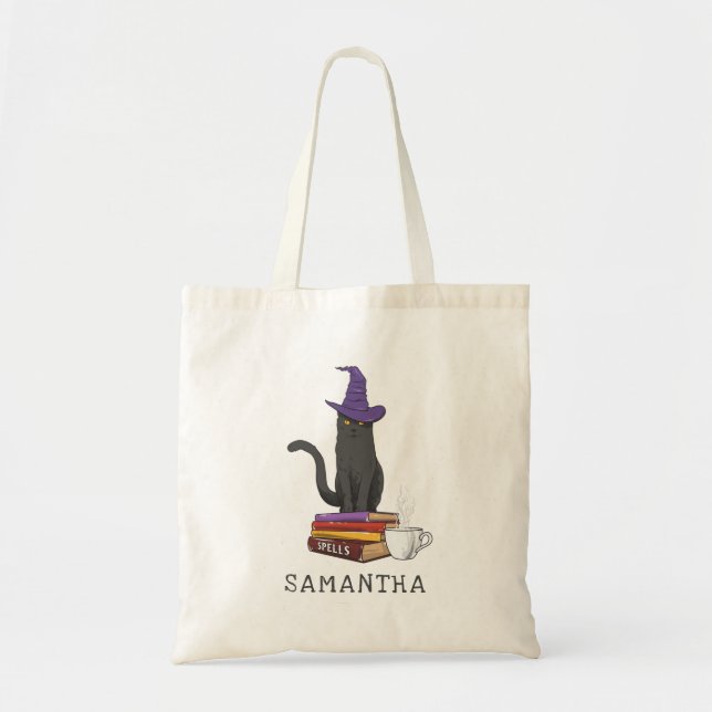 Bolsa Tote Cat Books Potion and Spells Halloween Personalizad (Frente)