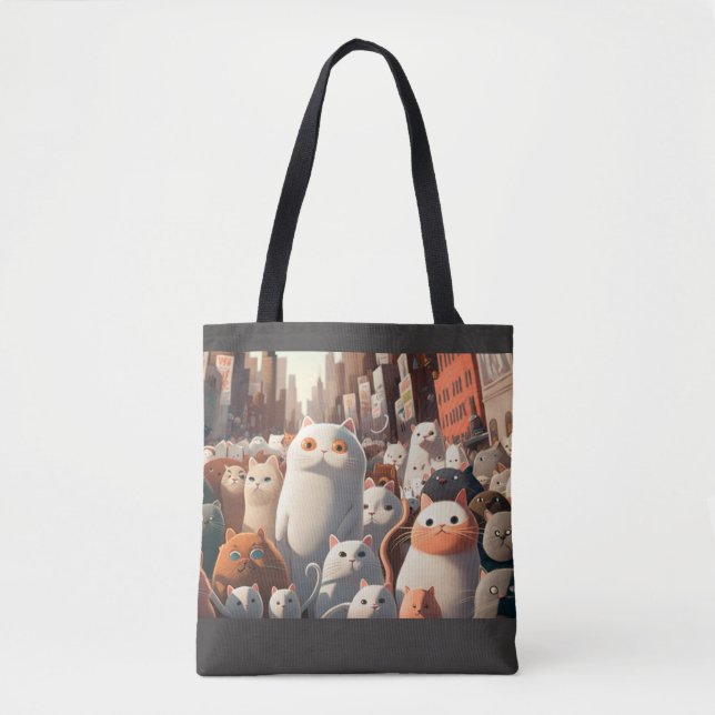 Bolsa Tote Cat City Cartoon Crowd (Frente)