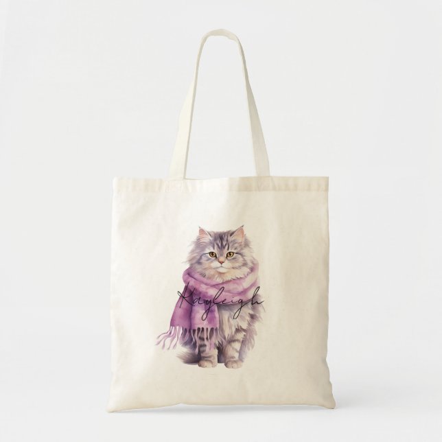 Bolsa Tote Cat Cozy Winter Purple Scarf (Frente)