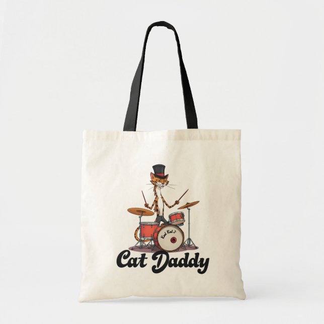 Bolsa Tote Cat Daddy Jazz Music Drummer Musician | Tabby Cats (Frente)