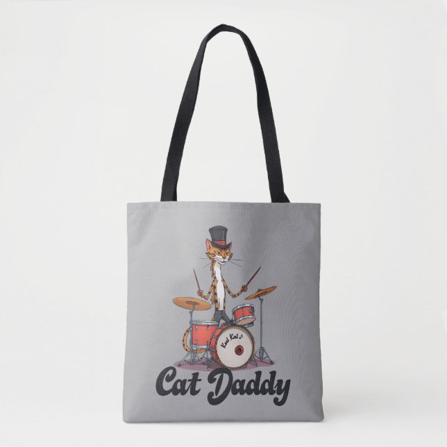 Bolsa Tote Cat Daddy Musician Drummer | Tabby Cats Art Lover (Frente)