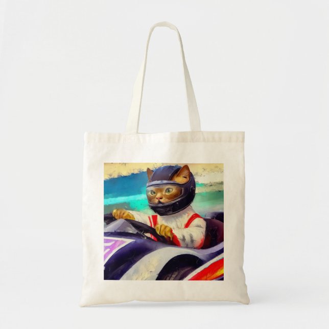 Bolsa Tote Cat Dirigindo um Racecar (Frente)