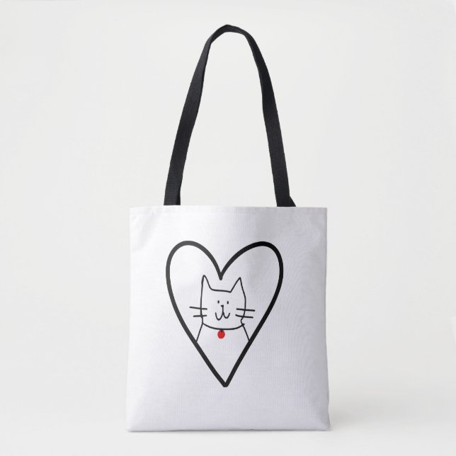 Bolsa Tote Cat in Heart Doodle  (Frente)