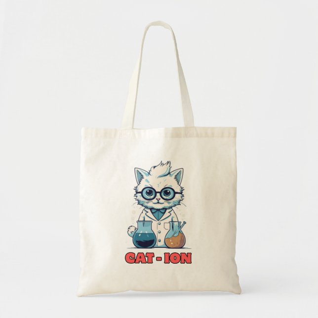 Bolsa Tote CAT - ION. gato químico, laboratório, presente de  (Frente)