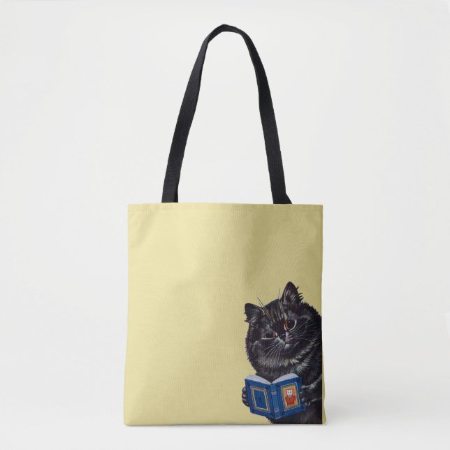 Bolsa Tote Cat Lendo um Livro, Louis Wain (Frente)