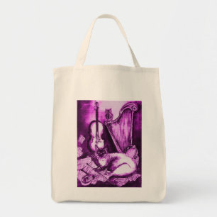 Bolsa Tote CAT MUSICAL, roxo e branco violetas