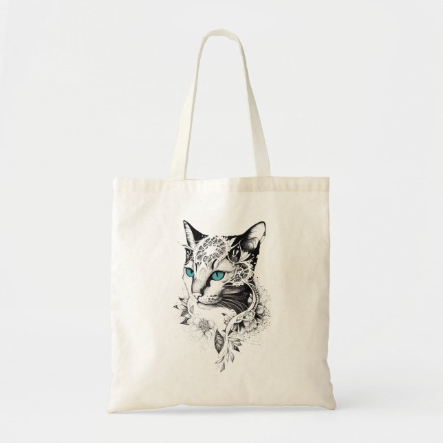 Bolsa Tote Cat Pet Animal Nature Ilustração Arte Tatuagem (Frente)