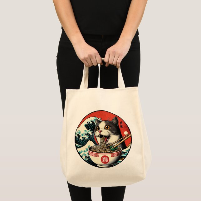Bolsa Tote Cat Ramen Japanese Art Vintage Style (Frente (produto))