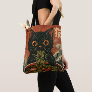 Bolsa Tote Cat Ramen Japonês Engraçado Gráfico Kawaii