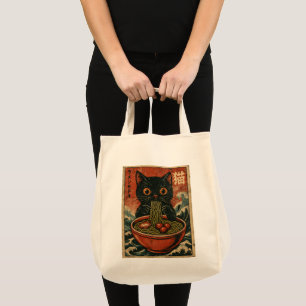 Bolsa Tote Cat Ramen Japonês Engraçado Gráfico Kawaii