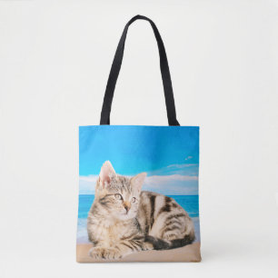 Bolsa Tote Cat Sentado na praia da Ilha Tropical