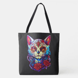 Bolsa Tote Cat Sugar Skull Halloween, Dia de los Muertos