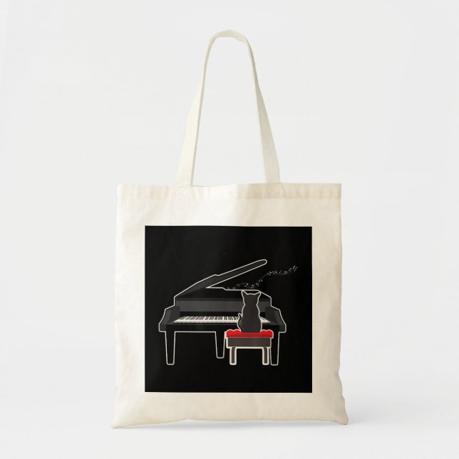 Bolsa Tote Cat Tocando Piano Música Sobretudo T (Frente)