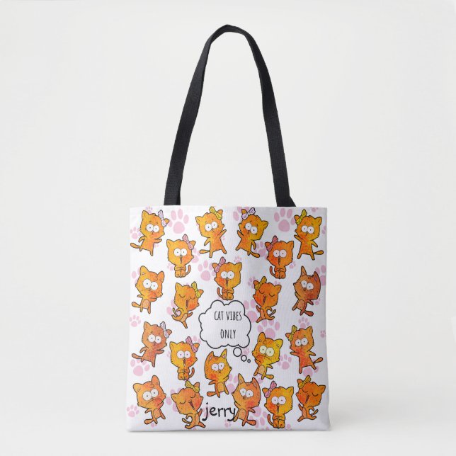 Bolsa Tote "Cat Vibes Somente" Design de Cuta com Opção de No (Frente)