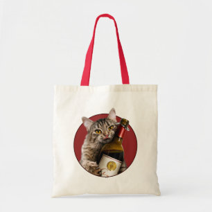 Bolsa Tote Cat With Wine Bottle