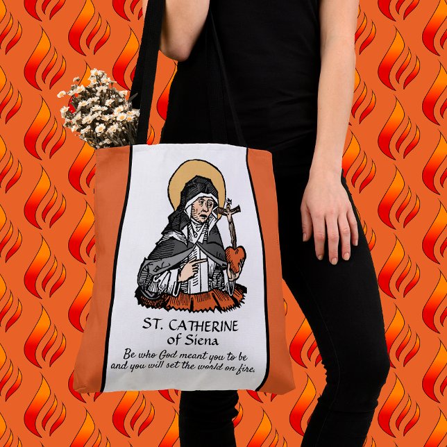 Bolsa Tote Catarina de Siena com Coração Crucifixo (Criador carregado)