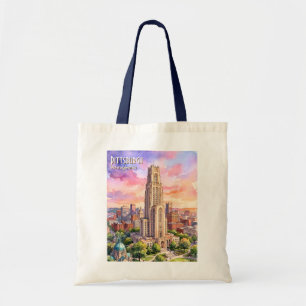 Bolsa Tote Catedral de Aprendizado de Pittsburgh em Aquarela
