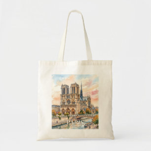 Bolsa Tote Catedral de Notre Dame de Paris Aquarela Viagem
