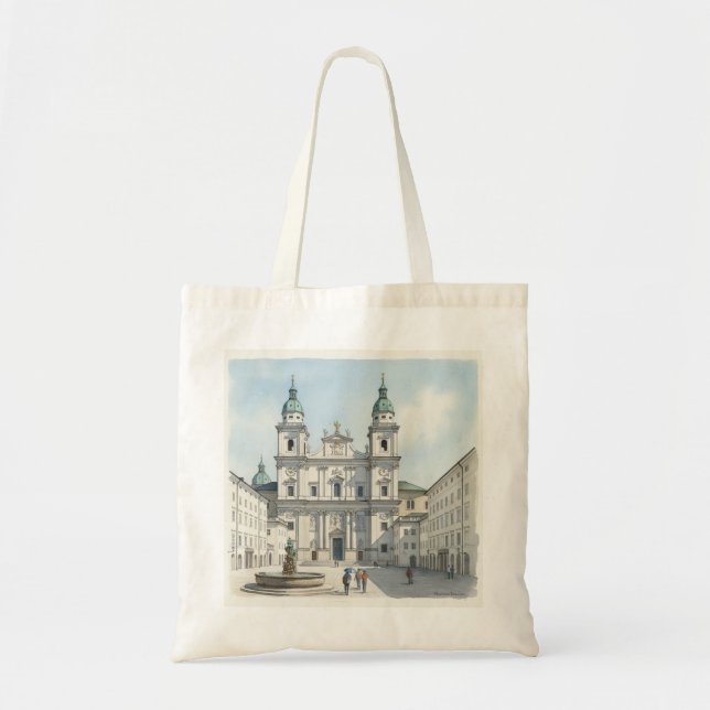 Bolsa Tote Catedral e Praça de Salzburgo Áustria Esboço (Frente)
