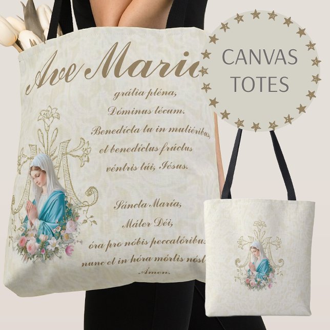 Bolsa Tote Católica Abençoada Mãe Mary Marian Cross Floral (Criador carregado)