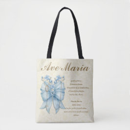 Bolsa Tote Católica Abençoada Mãe Santa Rosário Azul Floral