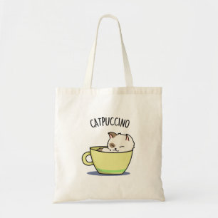 Bolsa Tote Catpuccino Gatinho Engraçado Gato Em Pun De Xícara
