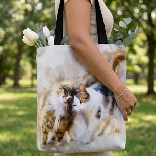 Bolsa Tote Cats Best Friends Forever Watercolor