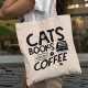 Bolsa Tote Cats Books Typografia Café Coffee Bookworm Cotação (If you are a fan of cats, books, and coffee, you will adore this tote bag.)