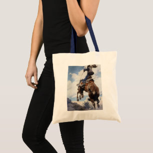 Bolsa Tote Caubóis Western Vintage, Bucking por NC Wyeth