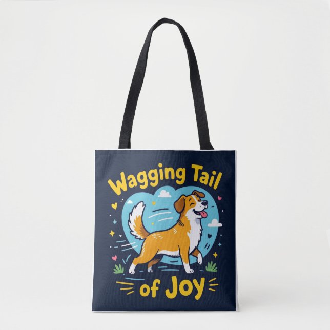 Bolsa Tote Cauda Balançando de Alegria Amante de Cachorro Fel (Frente)