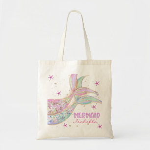 Bolsa Tote Cauda de sereia rosa verde dourado brilho Personal