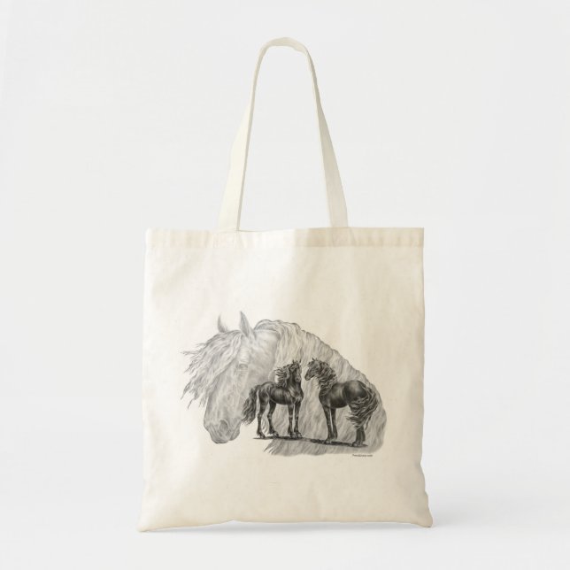 Bolsa Tote Caudas de Manchas de Cavalo Frísia Preto (Frente)