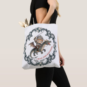 Bolsa Tote Cavaleiro de Aquarela Fofa Castelo Dragão Reino Me