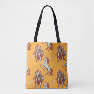 Bolsa Tote cavaleiro medieval e padrão uniforme de unicórni