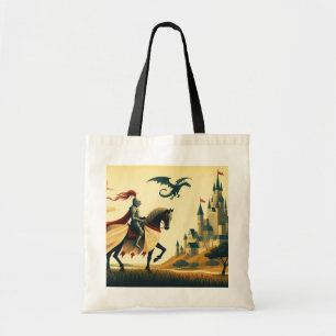 Bolsa Tote Cavaleiro medieval/wyvern/castelo fantasia