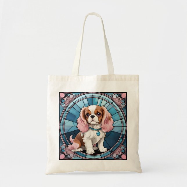 Bolsa Tote Cavalier Cute King Charles Pastel StainGlass (Frente)