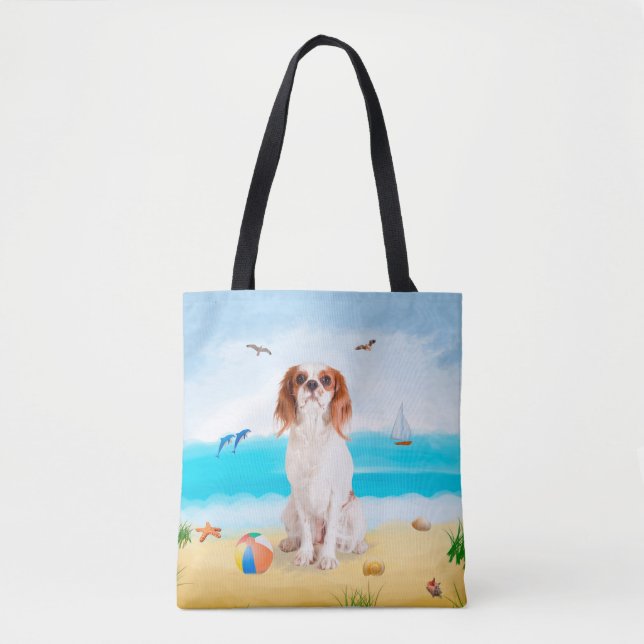 Bolsa Tote Cavalier King Cachorro na Praia (Frente)