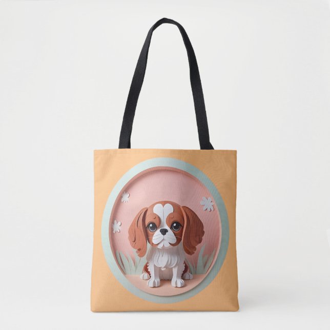 Bolsa Tote Cavalier King Charles Pink Pastel Cutando Papel (Frente)