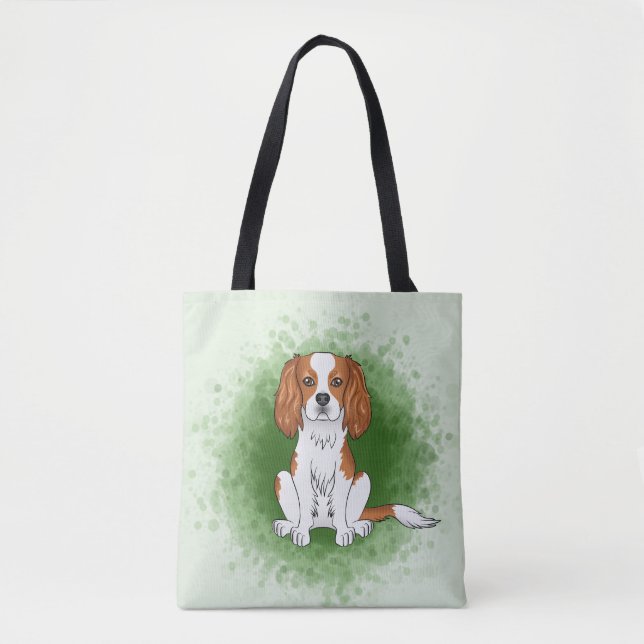 Bolsa Tote Cavalier King Charles Spaniel Blenheim em Verde (Frente)