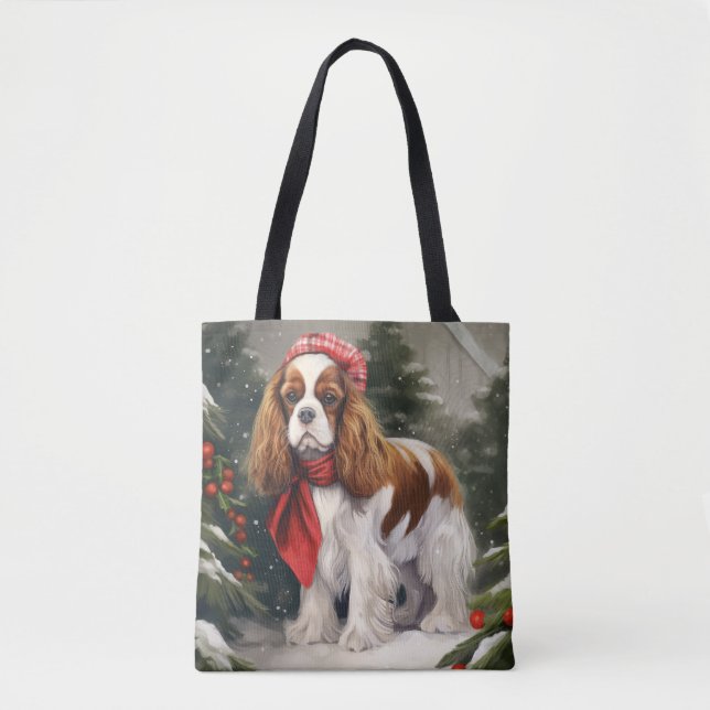 Bolsa Tote Cavalier King Charles Spaniel Cachorro Natal (Frente)