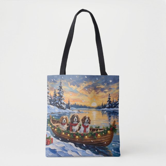Bolsa Tote Cavalier King Charles Spaniel Christmas Boat (Frente)