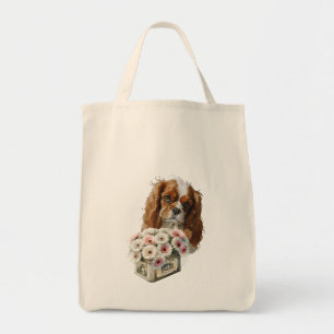 Bolsa Tote Cavalier King Charles Spaniel com Flores