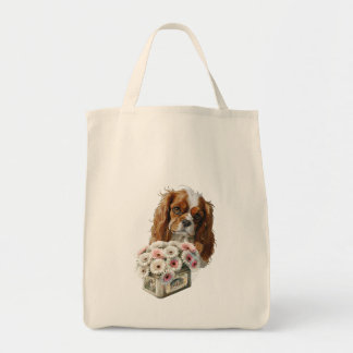 Bolsa Tote Cavalier King Charles Spaniel com Flores