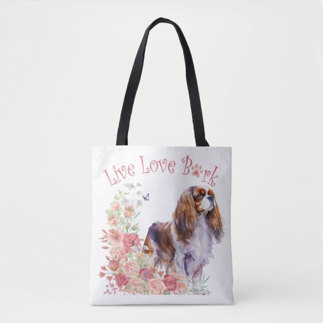 Bolsa Tote Cavalier King Charles Spaniel Dog Mãe Floral (Frente)