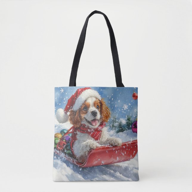 Bolsa Tote Cavalier King Charles Spaniel Dog Sledge Natal (Frente)