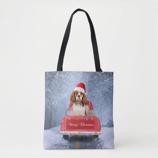 Bolsa Tote Cavalier King Charles Spaniel Dog Snow Natal (Frente)