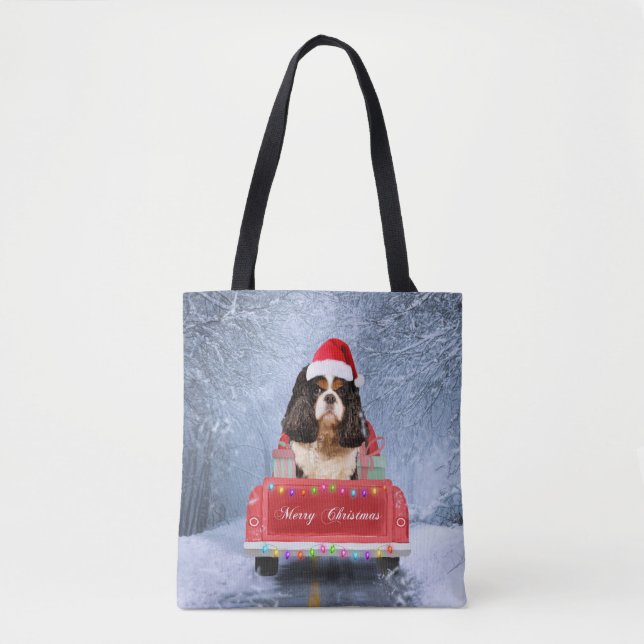 Bolsa Tote Cavalier King Charles Spaniel Dog Snow Natal (Frente)