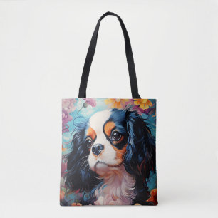 Bolsa Tote Cavalier King Charles Spaniel em flores